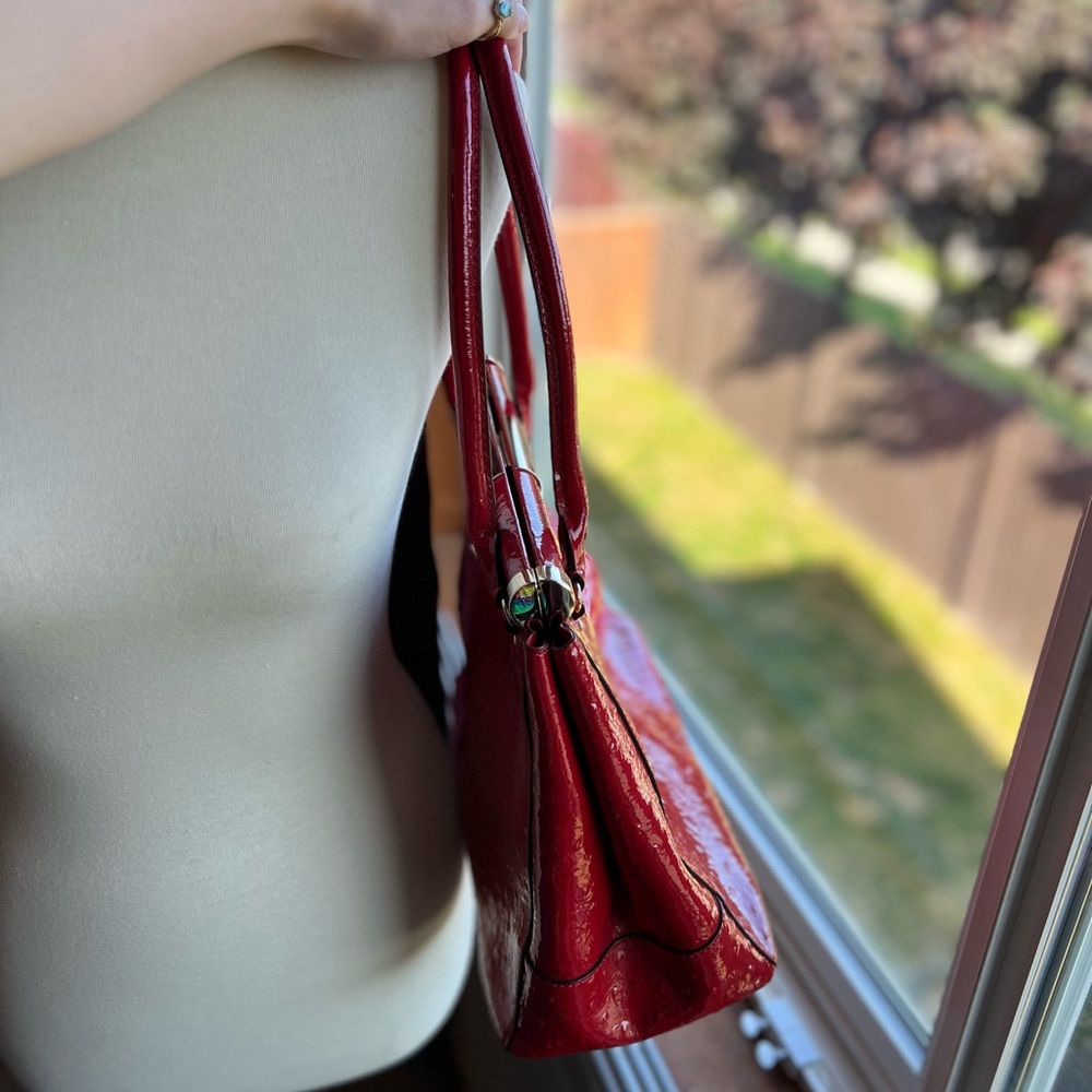 Kate Spade Knightsbridge Red Ostrich Embossed Leather Bag - Picture 3 of 6